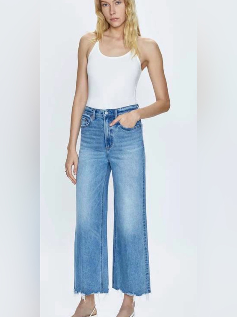 Pistola Jeans Lana High Rise Extra Wide Leg Frayed Hem Villa Blue Women’s 31